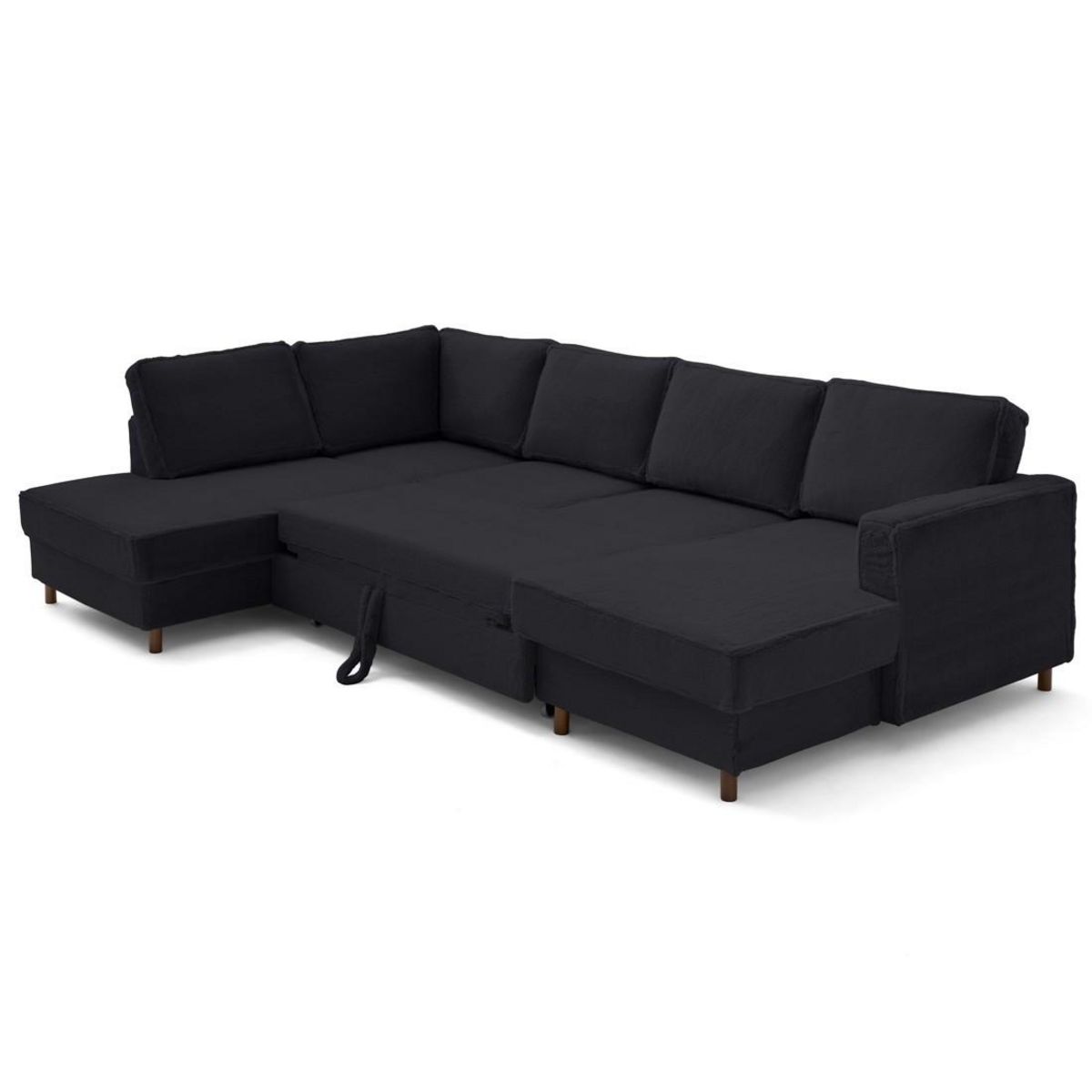 LISA DESIGN Jake - canapé panoramique d'angle gauche 7 places convertible avec coffre en fausse fourrure