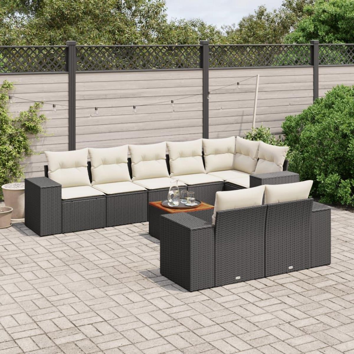 VIDAXL Salon de jardin 9 pcs avec coussins noir resine tressee