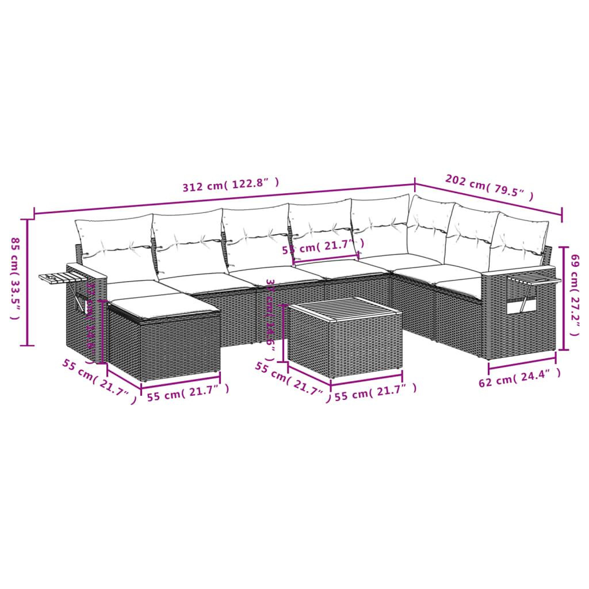 Voir la diapositive 4 : VIDAXL Salon de jardin avec coussins 9 pcs beige resine tressee