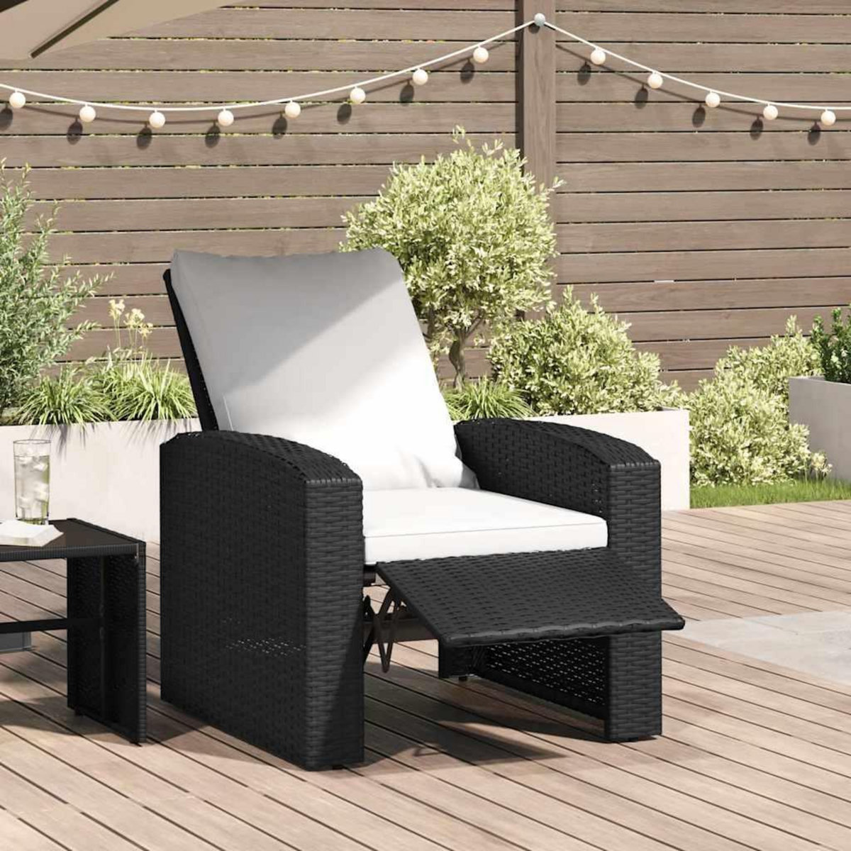 VIDAXL Fauteuil inclinable de jardin avec coussins noir resine tressee