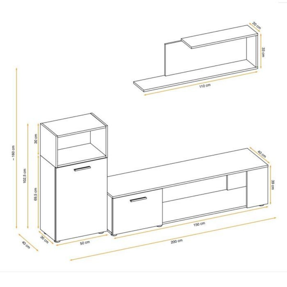 Paris Prix Ensemble Meuble TV  Maze I  200cm Blanc & Naturel