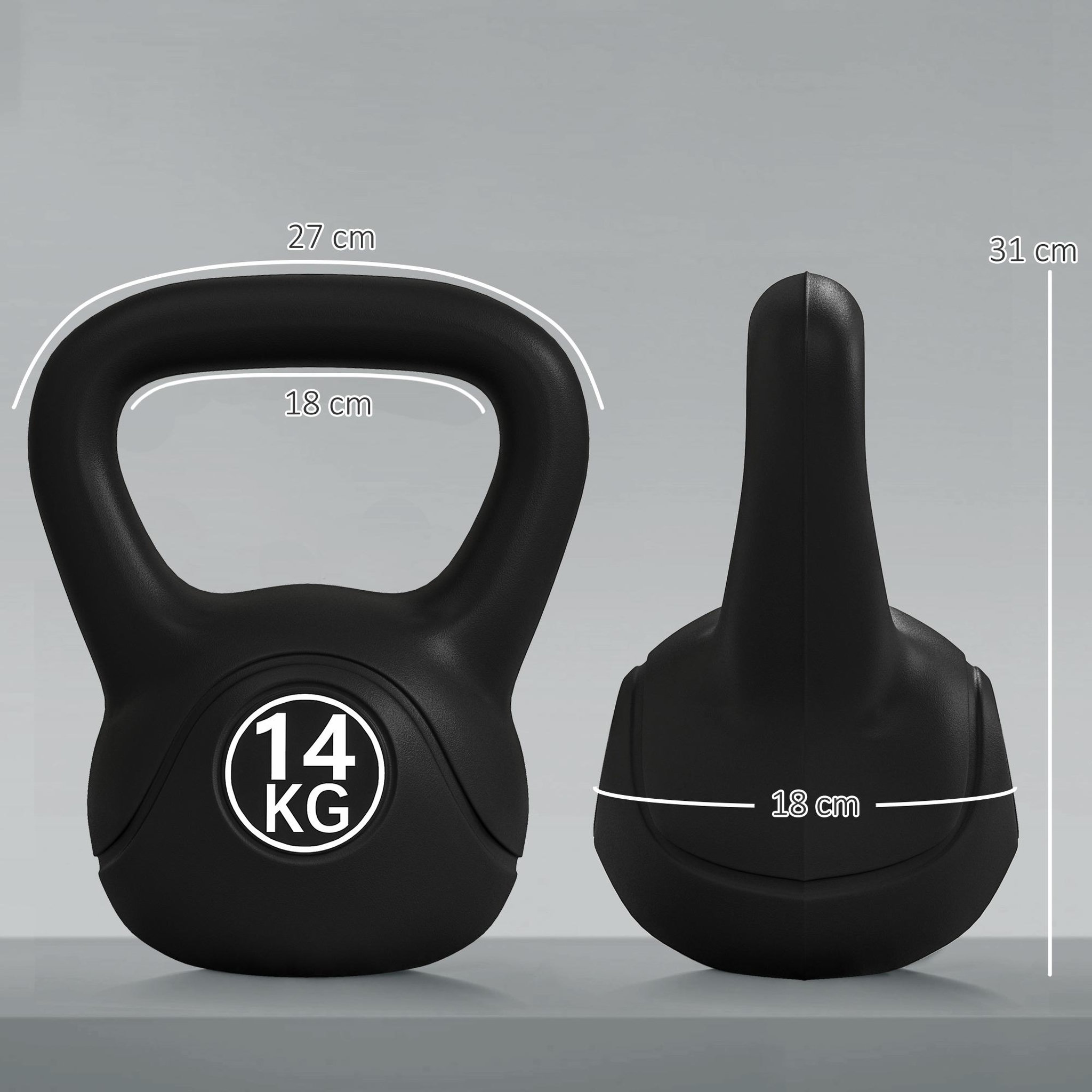 Voir la diapositive 3 : HOMCOM Kettlebell 14 kg - haltère boule - poignée ergonomique - pvc noir