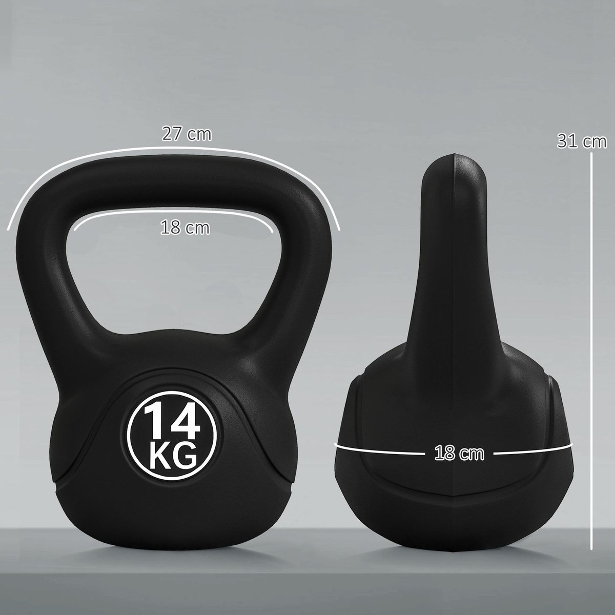 HOMCOM Kettlebell 14 Kg - haltère boule - poignée ergonomique - PVC noir