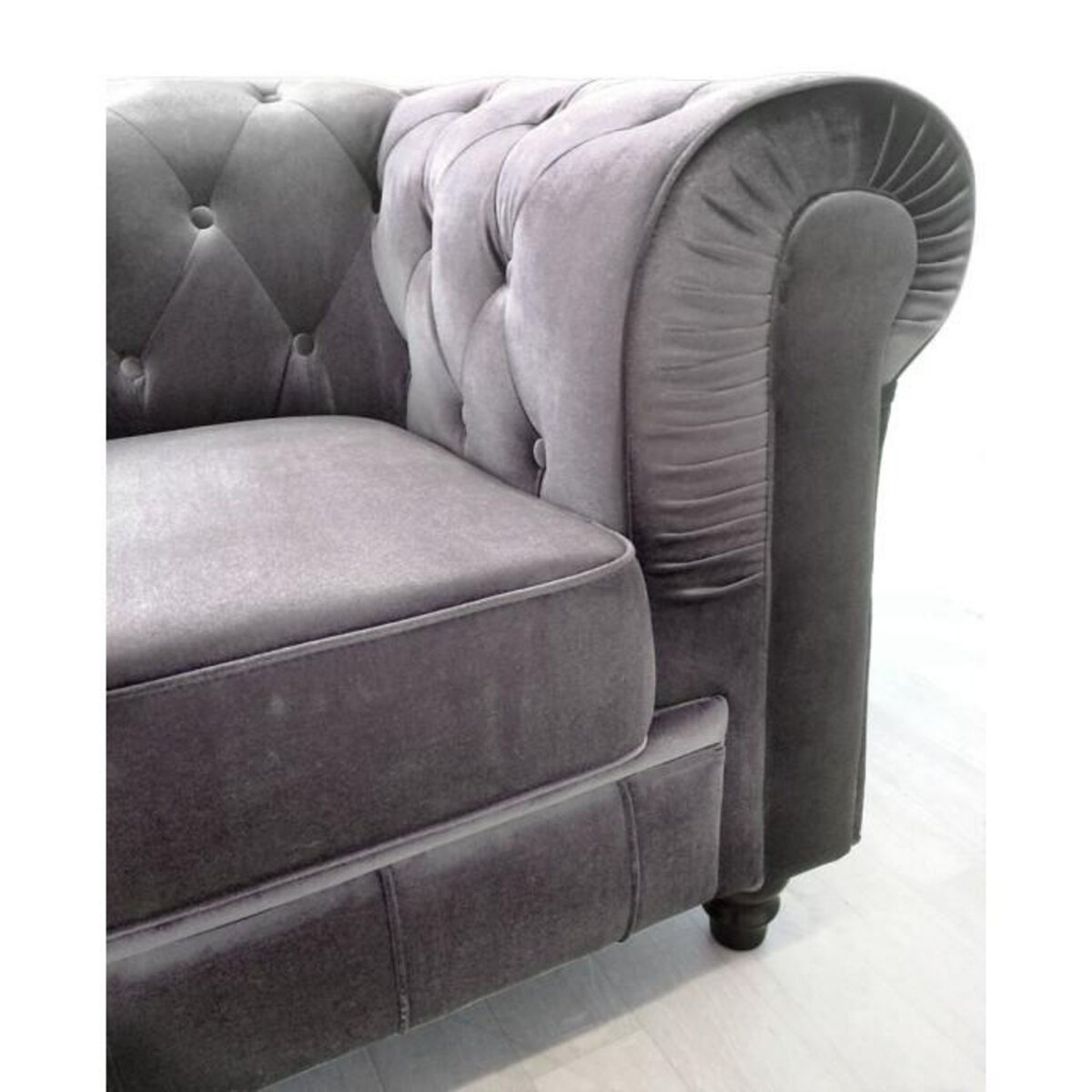 Paris Prix Canapé 3 Places Velours  Chesterfield  209cm Argent