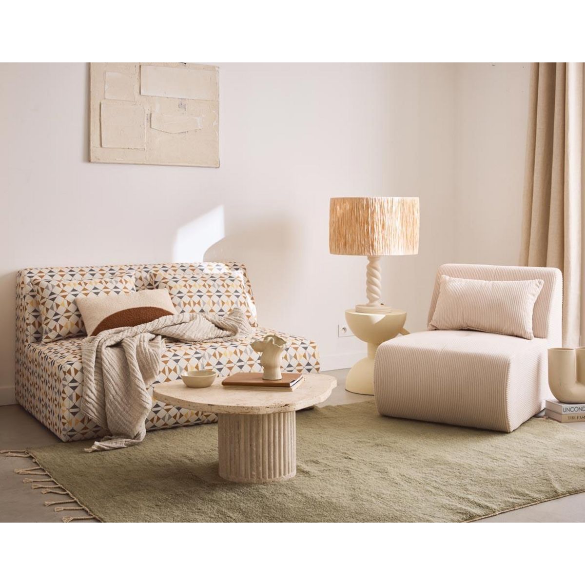 LISA DESIGN Onyx - canapé droit 2 places motif graphique en tissu