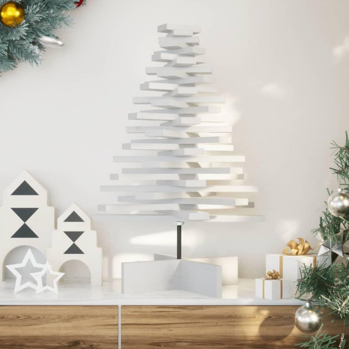 VIDAXL Arbre de Noël en bois pour decoration blanc 80 cm pin massif