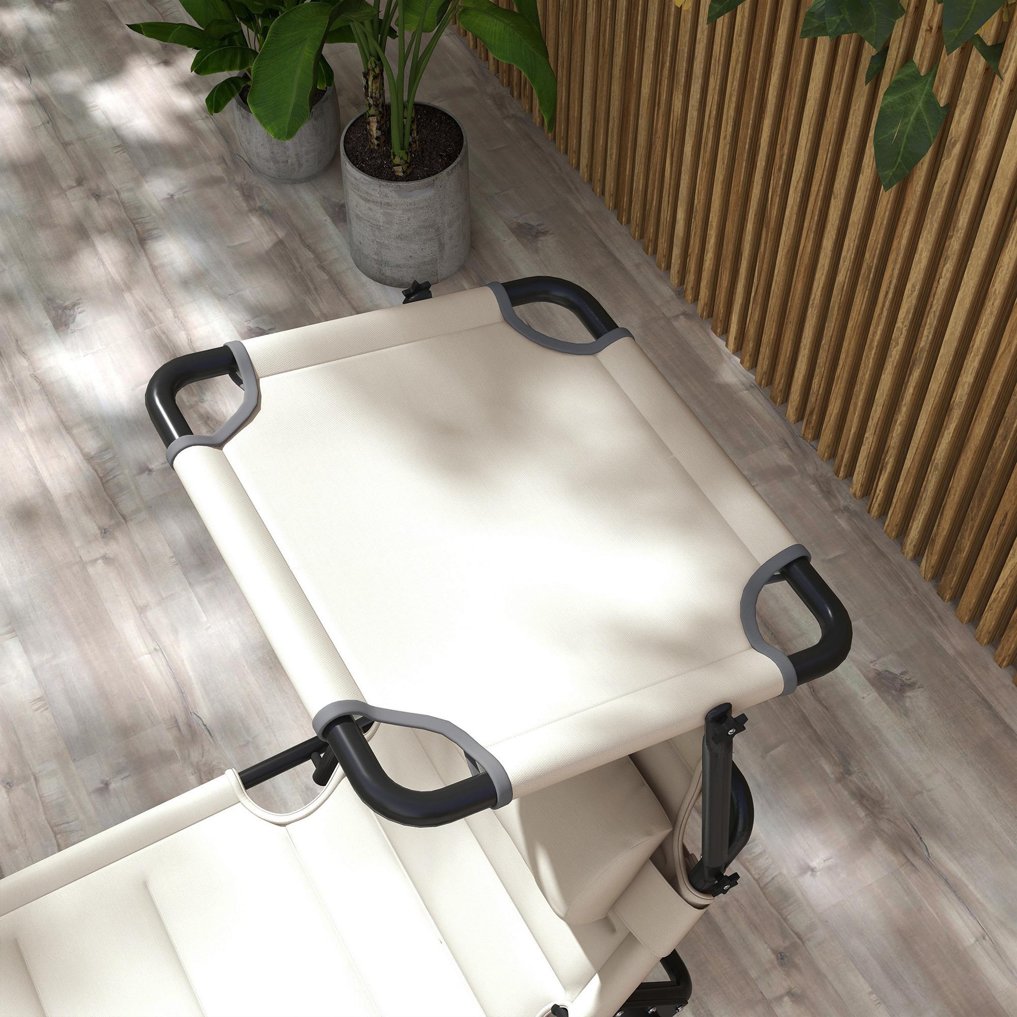 Voir la diapositive 6 : OUTSUNNY Bain de soleil transat inclinable pliable matelassé - pare-soleil, tétière - métal époxy noir tissu blanc cassé