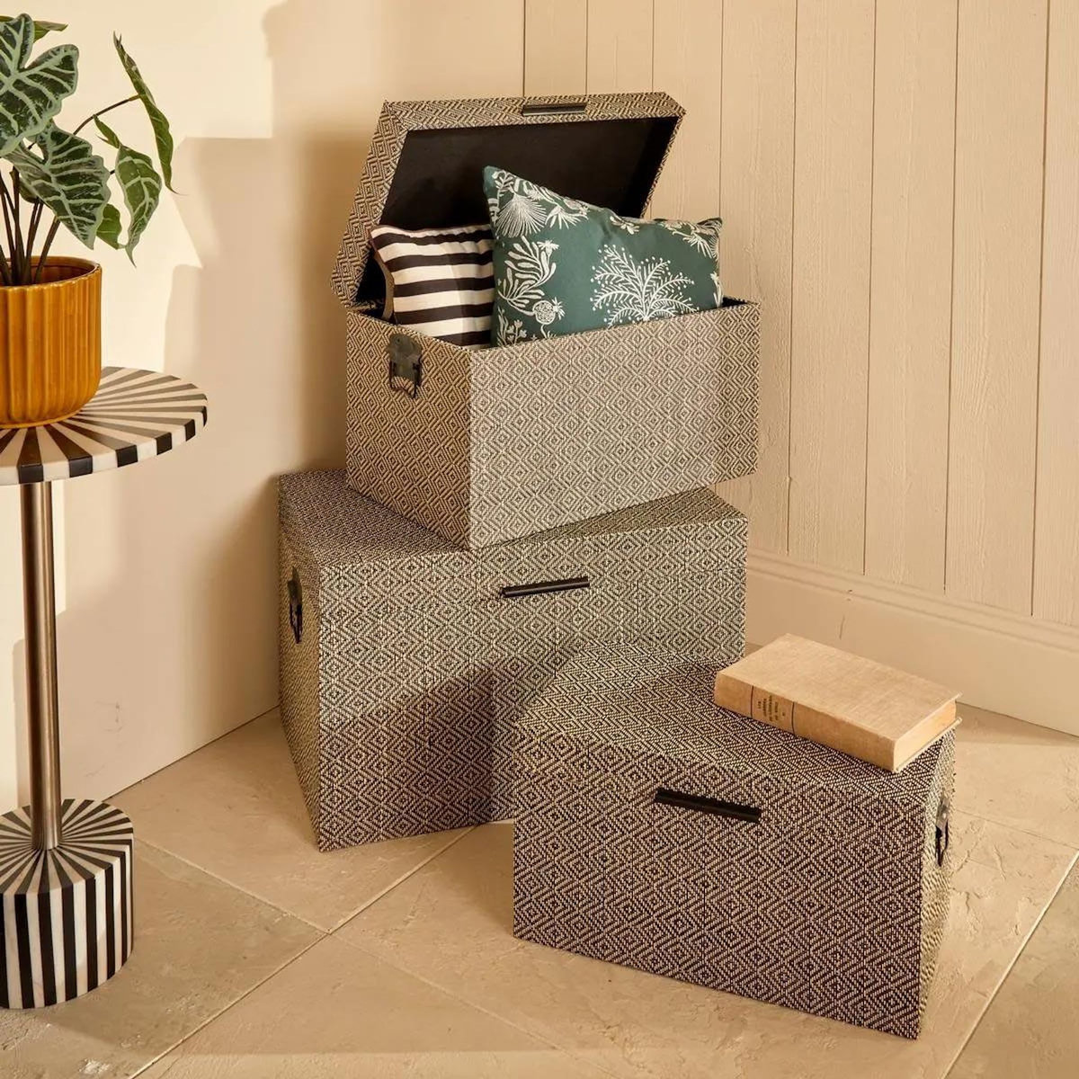 ATMOSPHERA Lot de 3 Malles de Rangement  The Palm Resort  57cm Gris
