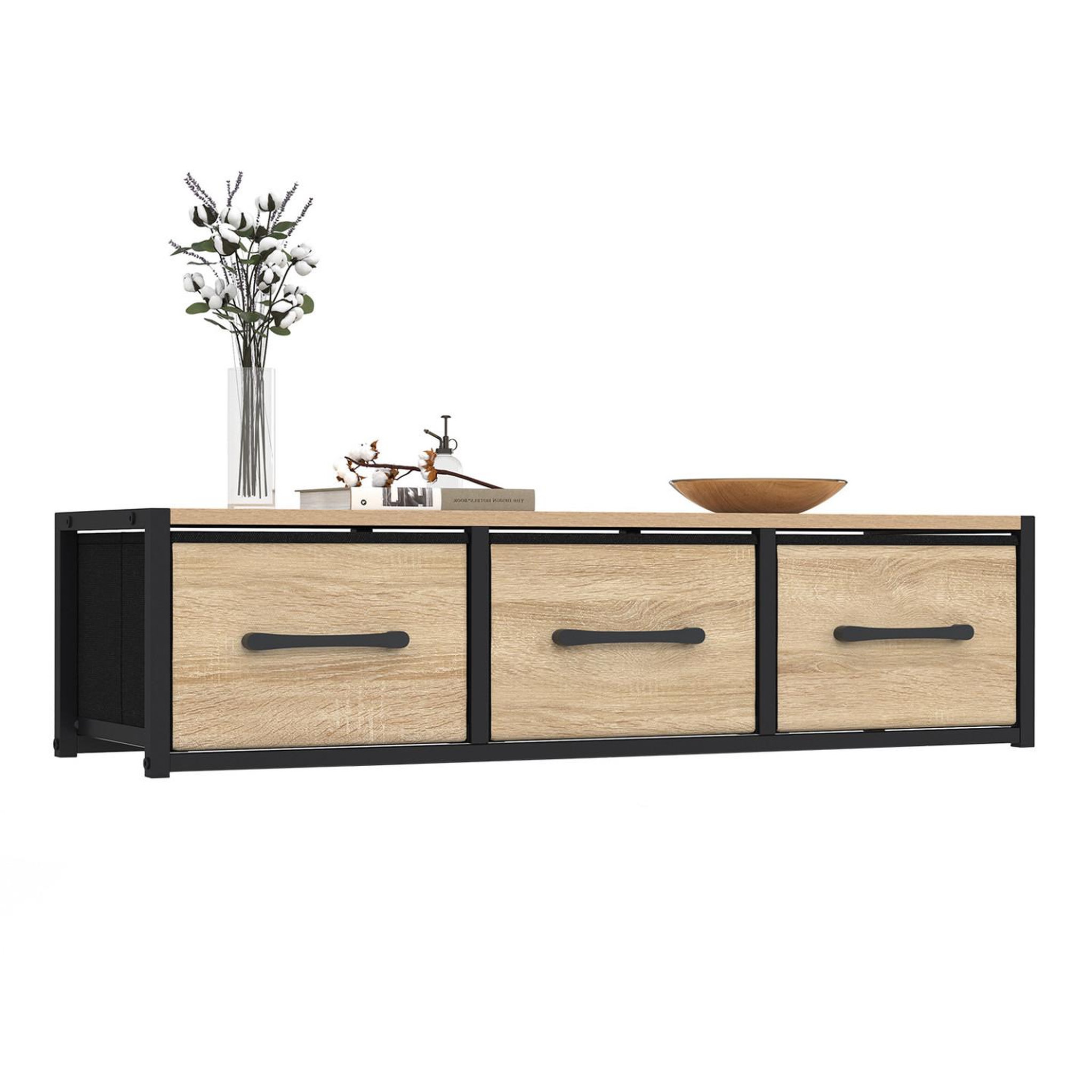 ID MARKET Étagère murale console d'entrée utah 3 tiroirs design industriel