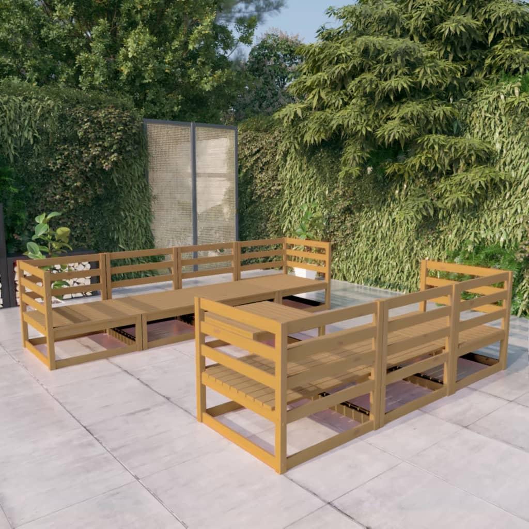 Voir la diapositive 1 : VIDAXL Salon de jardin 8 pcs marron miel bois de pin massif