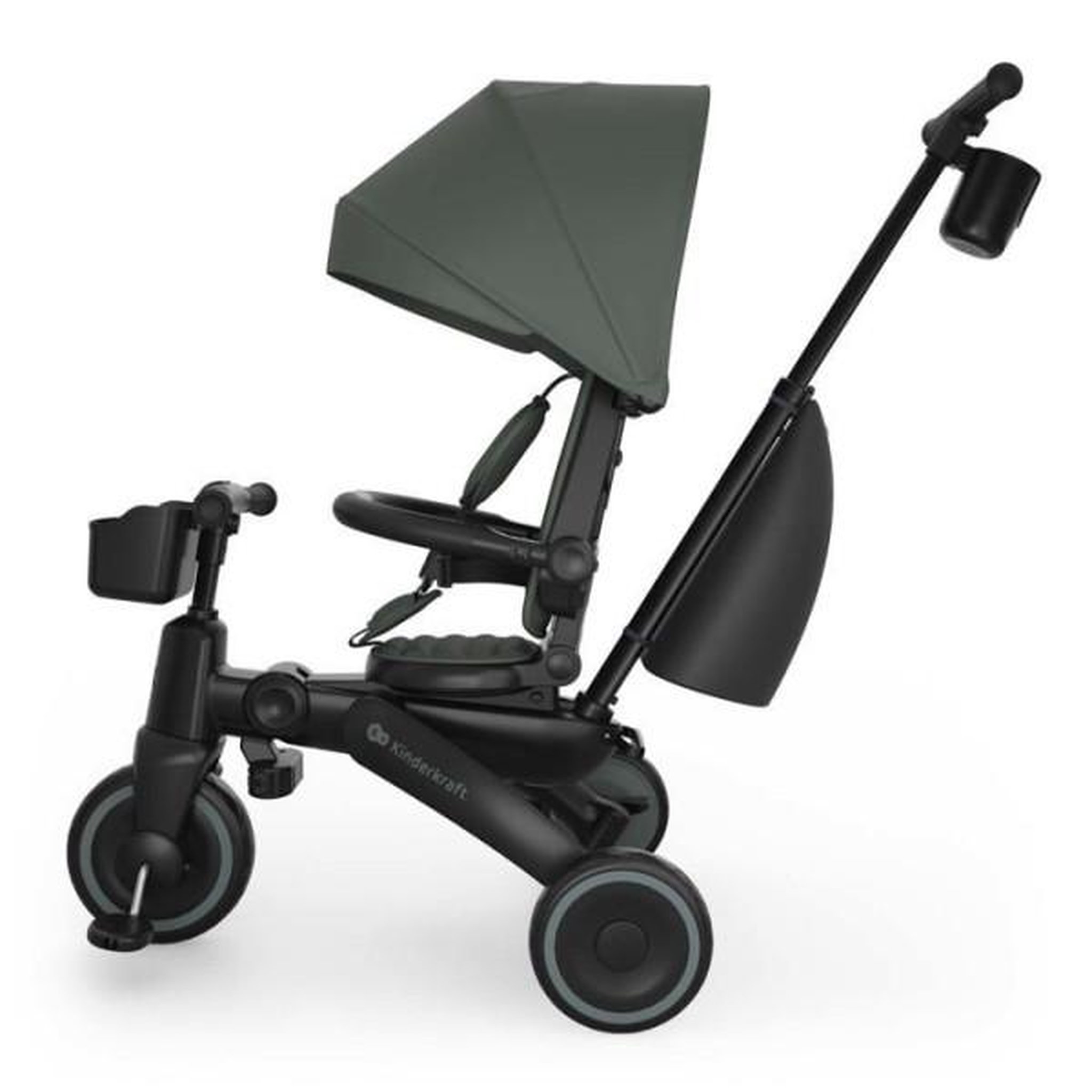 Voir la diapositive 2 : KINDERKRAFT Tricycle Kinderkraft JAZZ 3 évolutif pliable 6 modes siege réversible inclinable canopy UPF50+ poignée parentale Vert