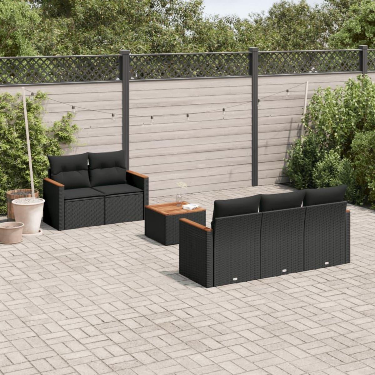 VIDAXL Salon de jardin 6 pcs avec coussins noir resine tressee