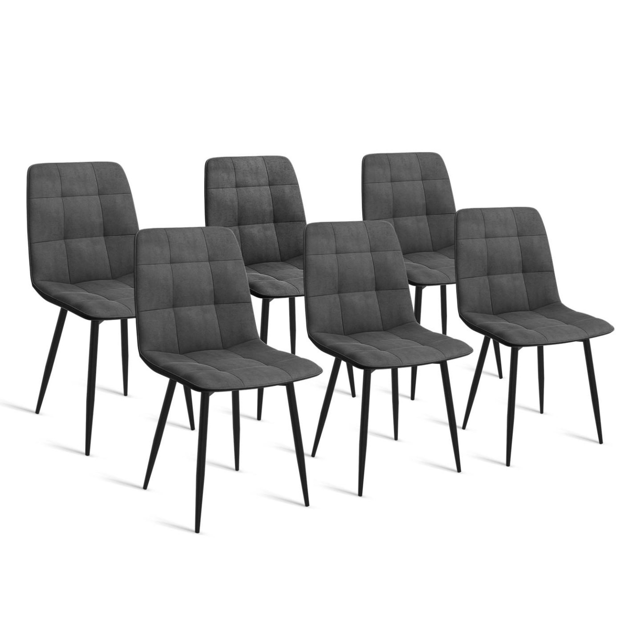 ID MARKET Lot de 6 chaises mila en velours gris foncé pour salle à manger