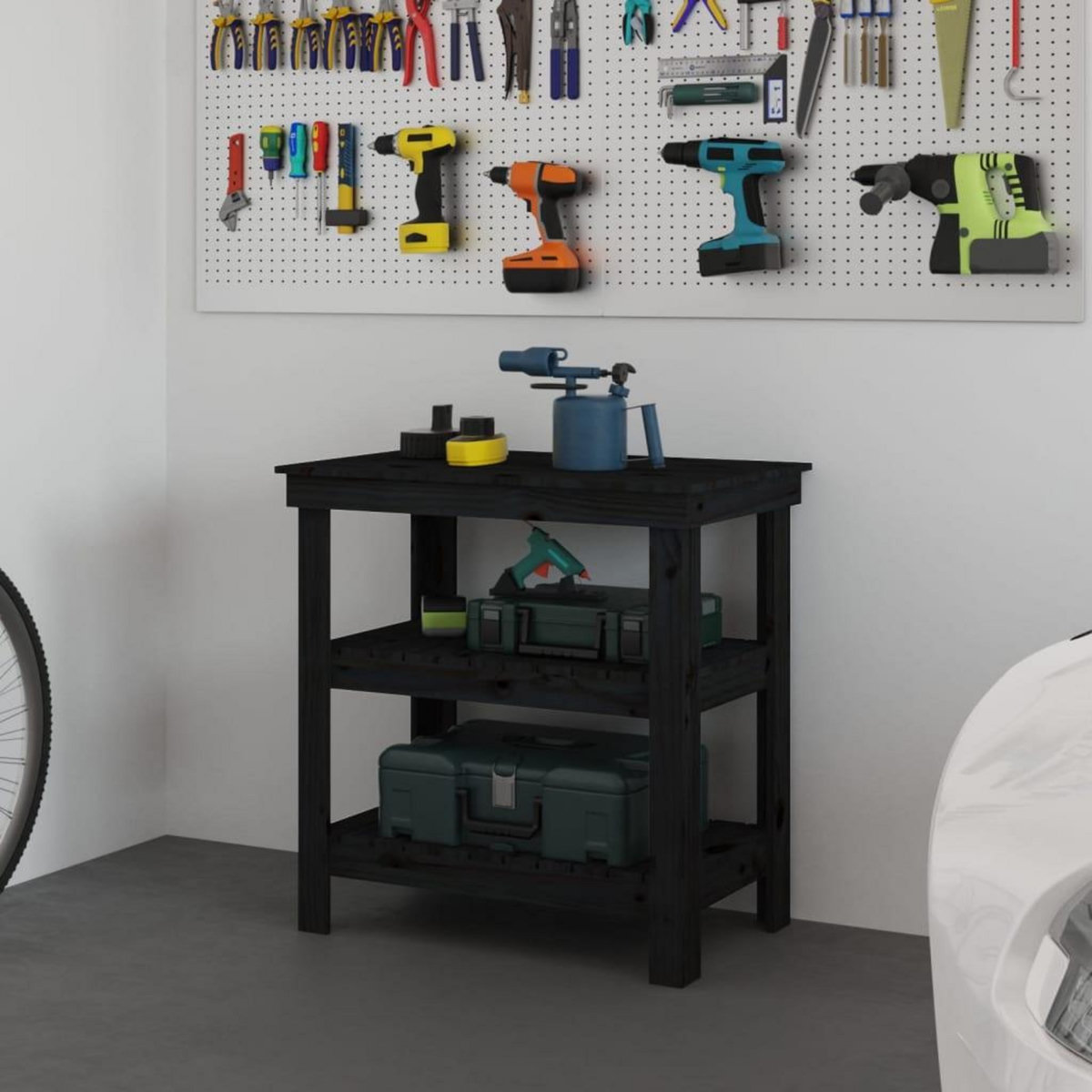 VIDAXL Banc de travail Noir 78,5x50x80 cm Bois de pin massif