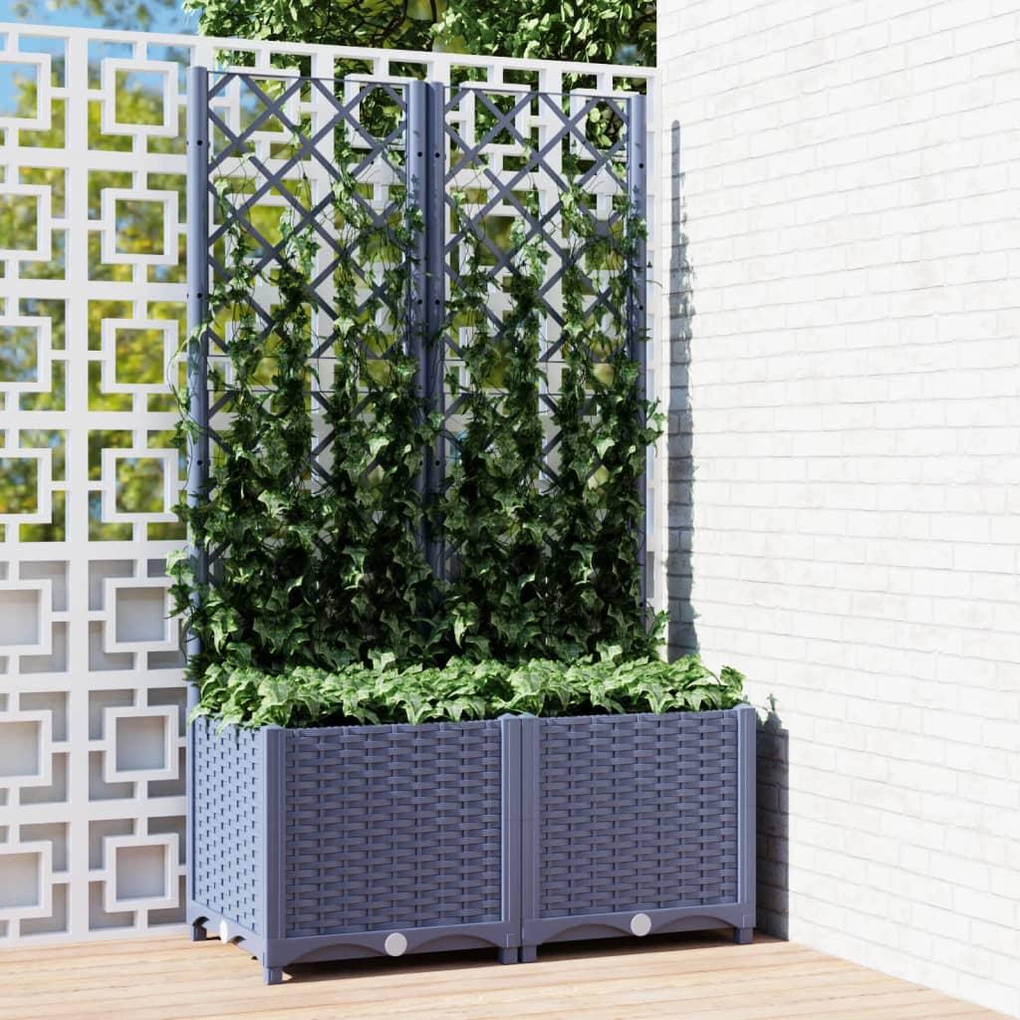 Voir la diapositive 1 : VIDAXL Jardiniere avec treillis bleu gris 80x40x136 cm PP