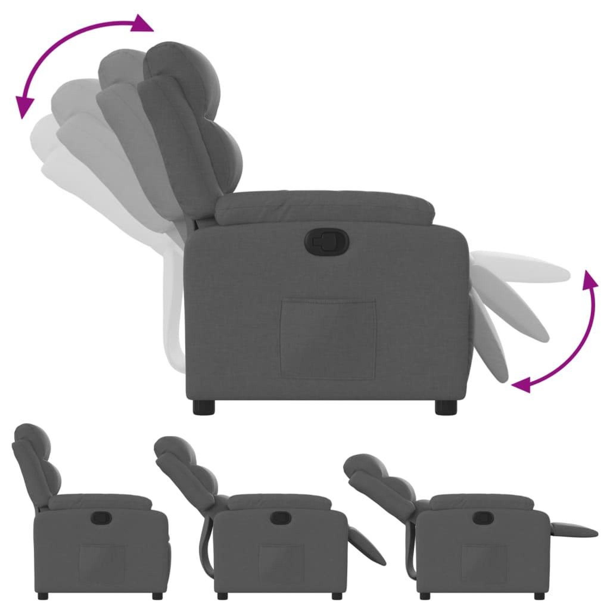 Voir la diapositive 4 : VIDAXL Fauteuil inclinable Gris fonce Tissu