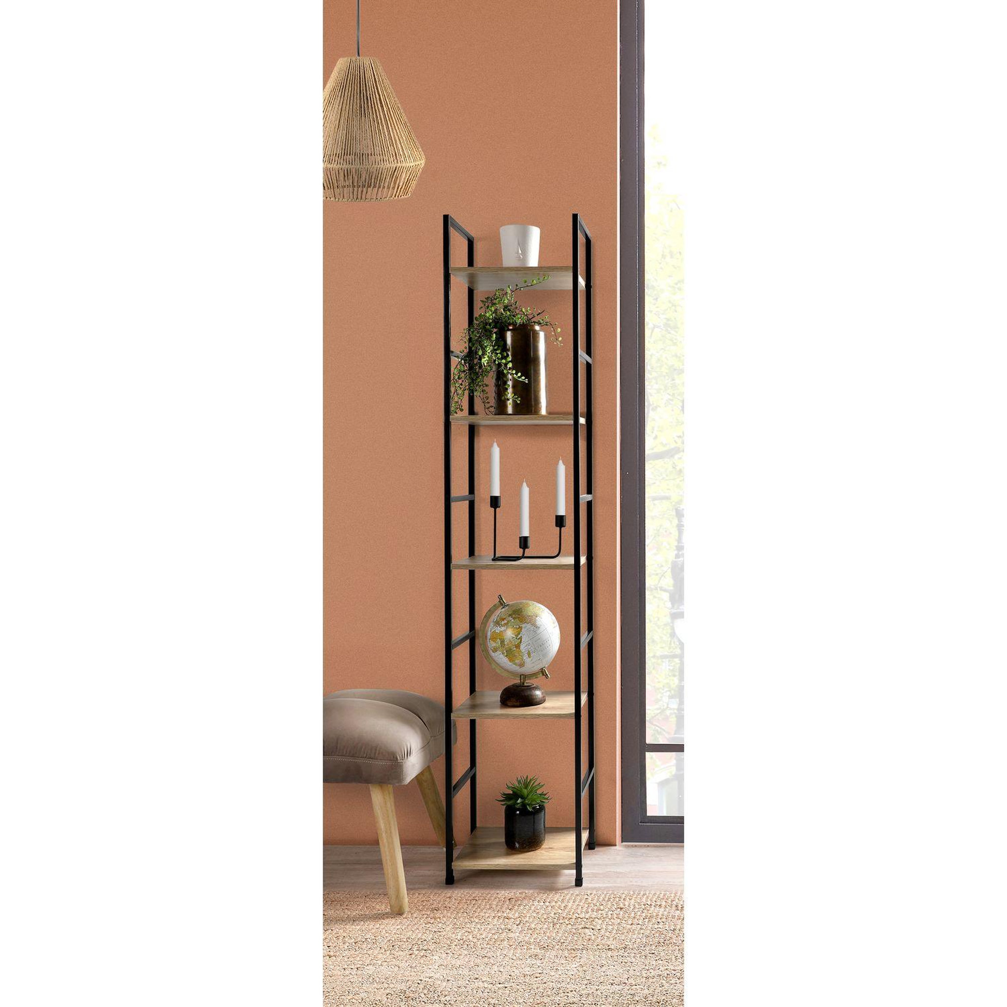 Voir la diapositive 2 : TOILINUX Etagère droite échelle 5 niveaux colorado h.48 en métal et mdf - beige et noir