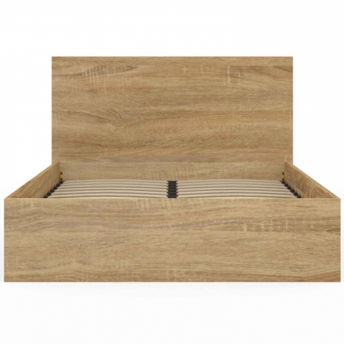 ID MARKET Lit coffre double SEASIDE avec tête de lit et sommier 160 x 200 cm façon hêtre