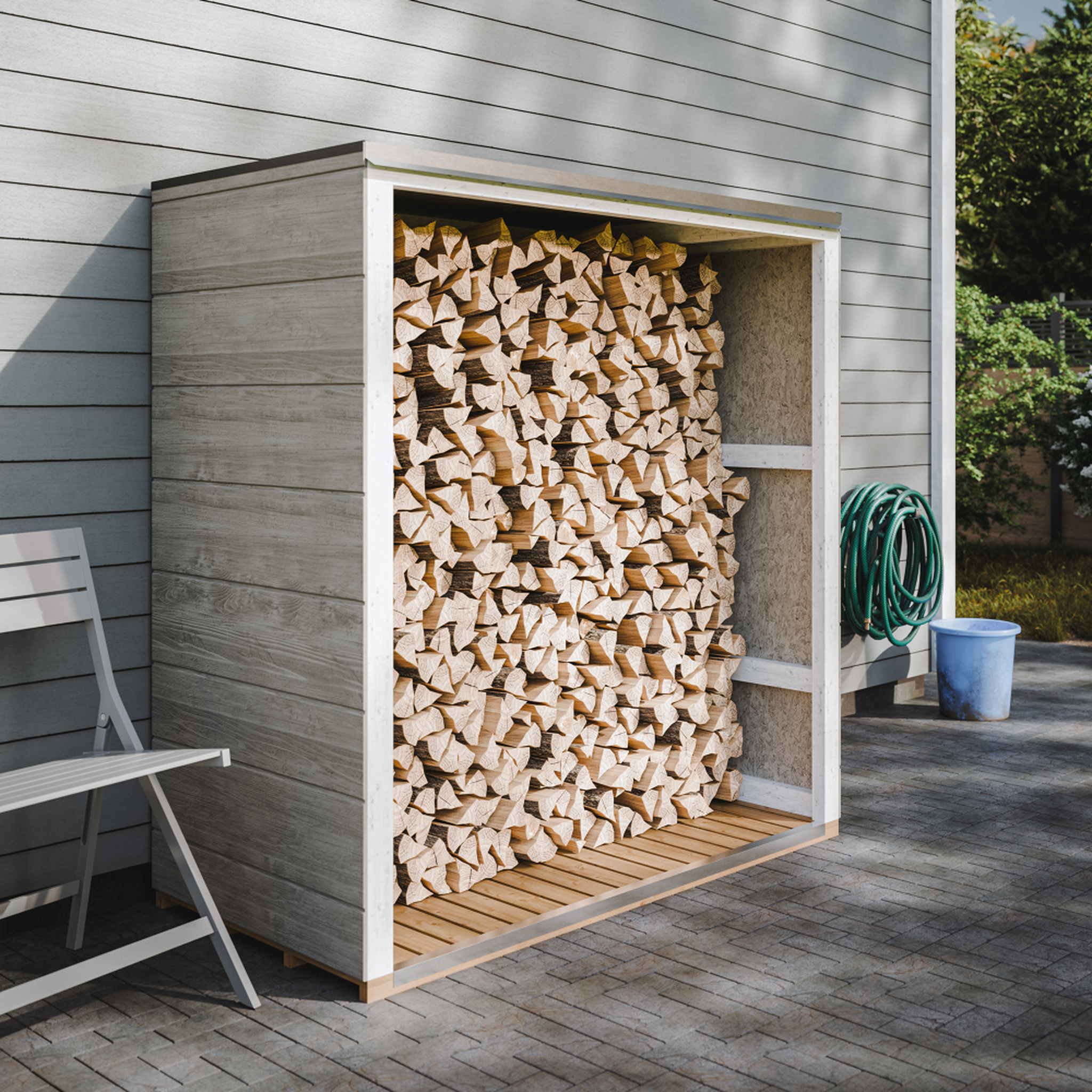 Voir la diapositive 3 : TIMBELA Abri à bûches, bois extérieur 1,14 m² Abri à bois extérieur M980-1