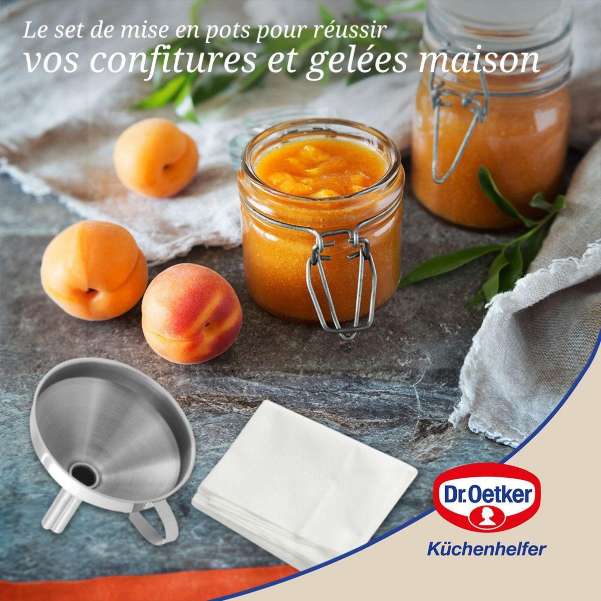 Fackelmann Set de 2 ustensiles pour confiture avec entonnoir et tissu filtrant Dr Oetker