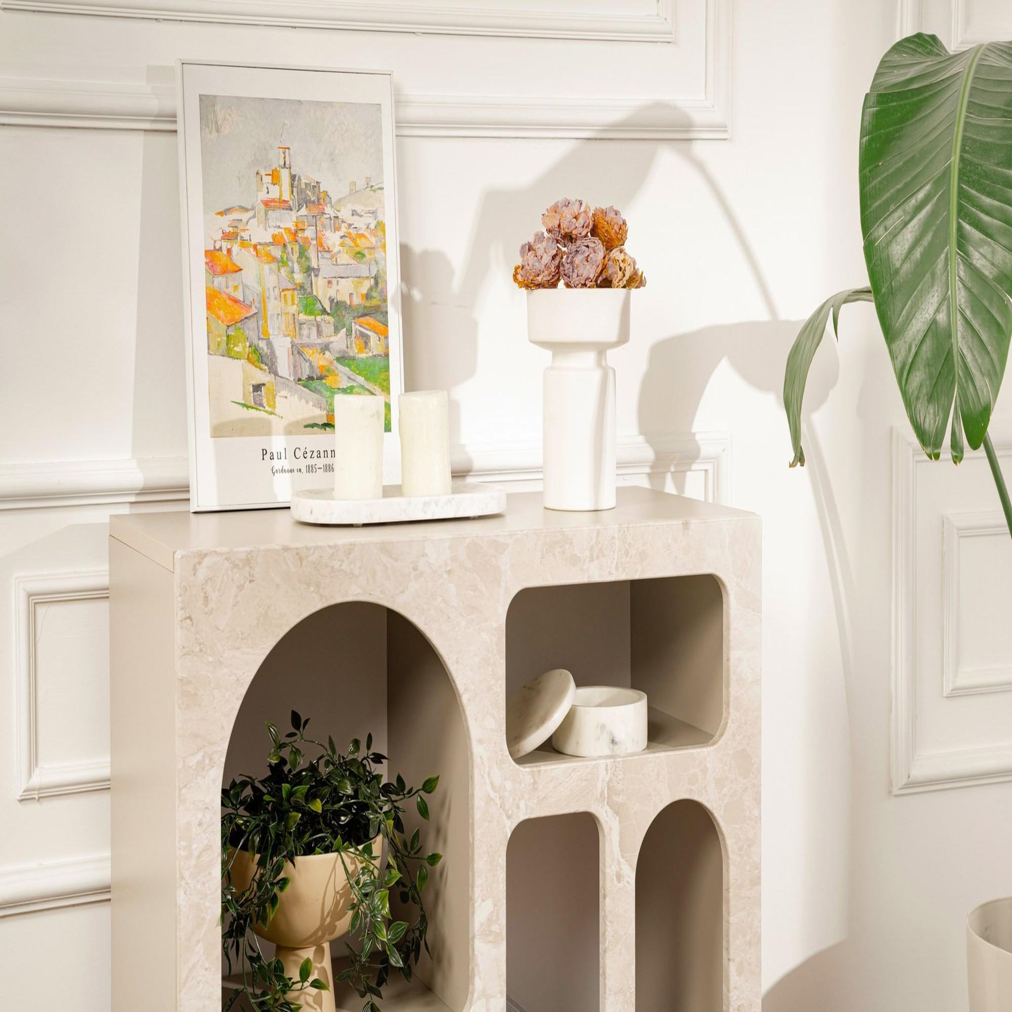 Voir la diapositive 4 : Habitat et Jardin Buffet en bois  lessa  - 80 x 37 x 74 cm - travertin