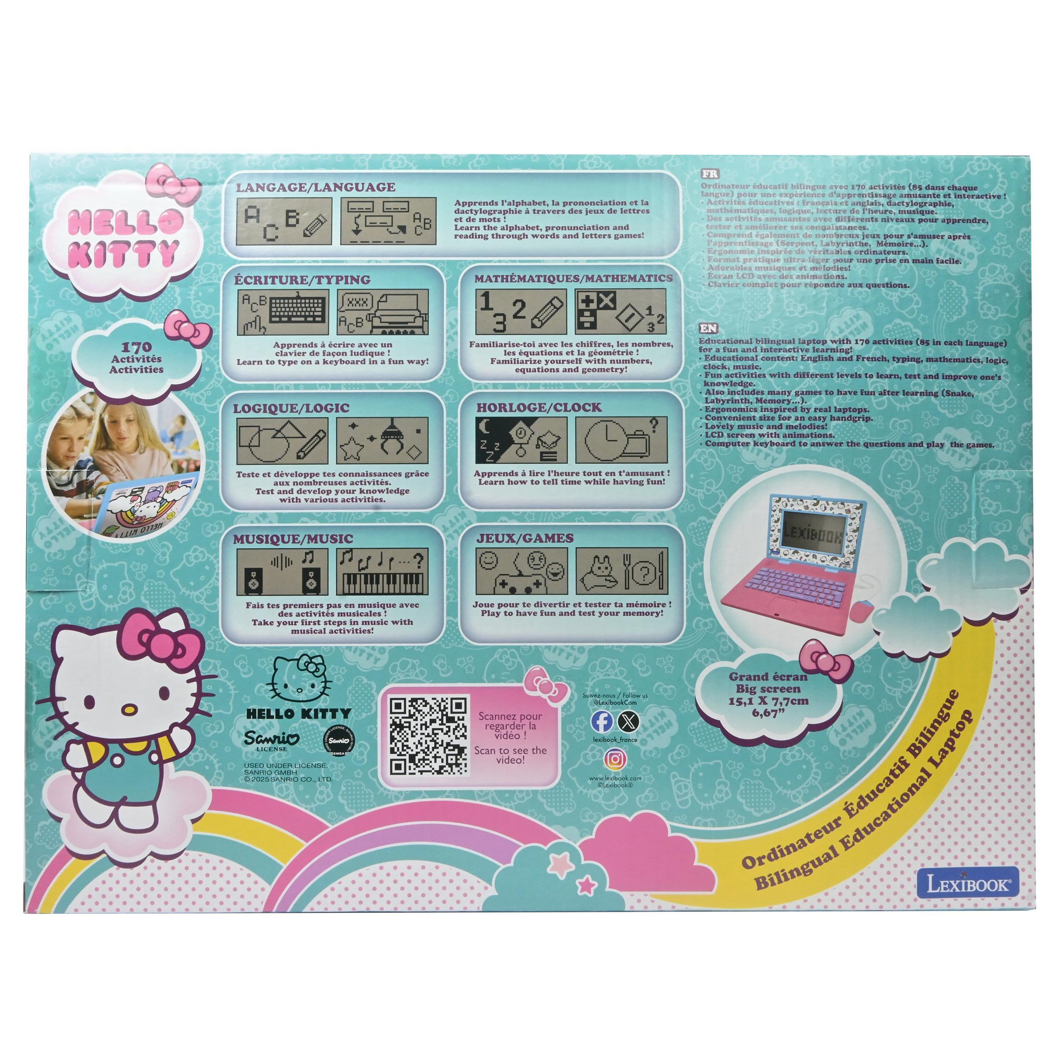 Voir la diapositive 4 : Lexibook Ordinateur portable éducatif bilingue écran 6.7  Hello Kitty (FR/EN)