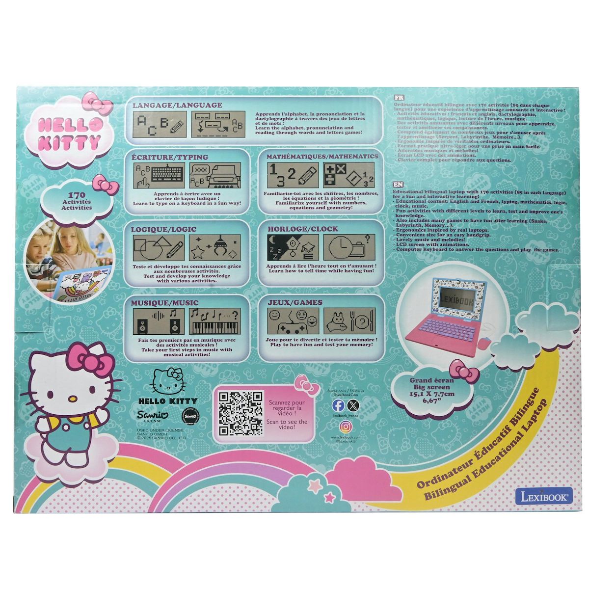 Lexibook Ordinateur portable éducatif bilingue écran 6.7  Hello Kitty (FR/EN)