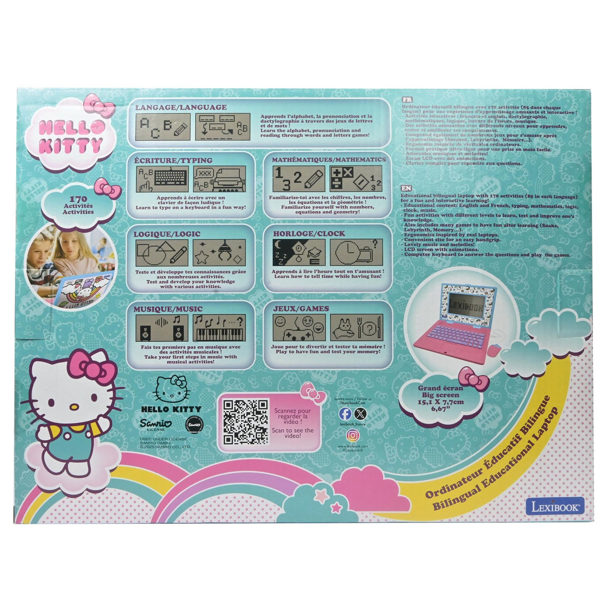Lexibook Ordinateur portable éducatif bilingue écran 6.7  Hello Kitty (FR/EN)