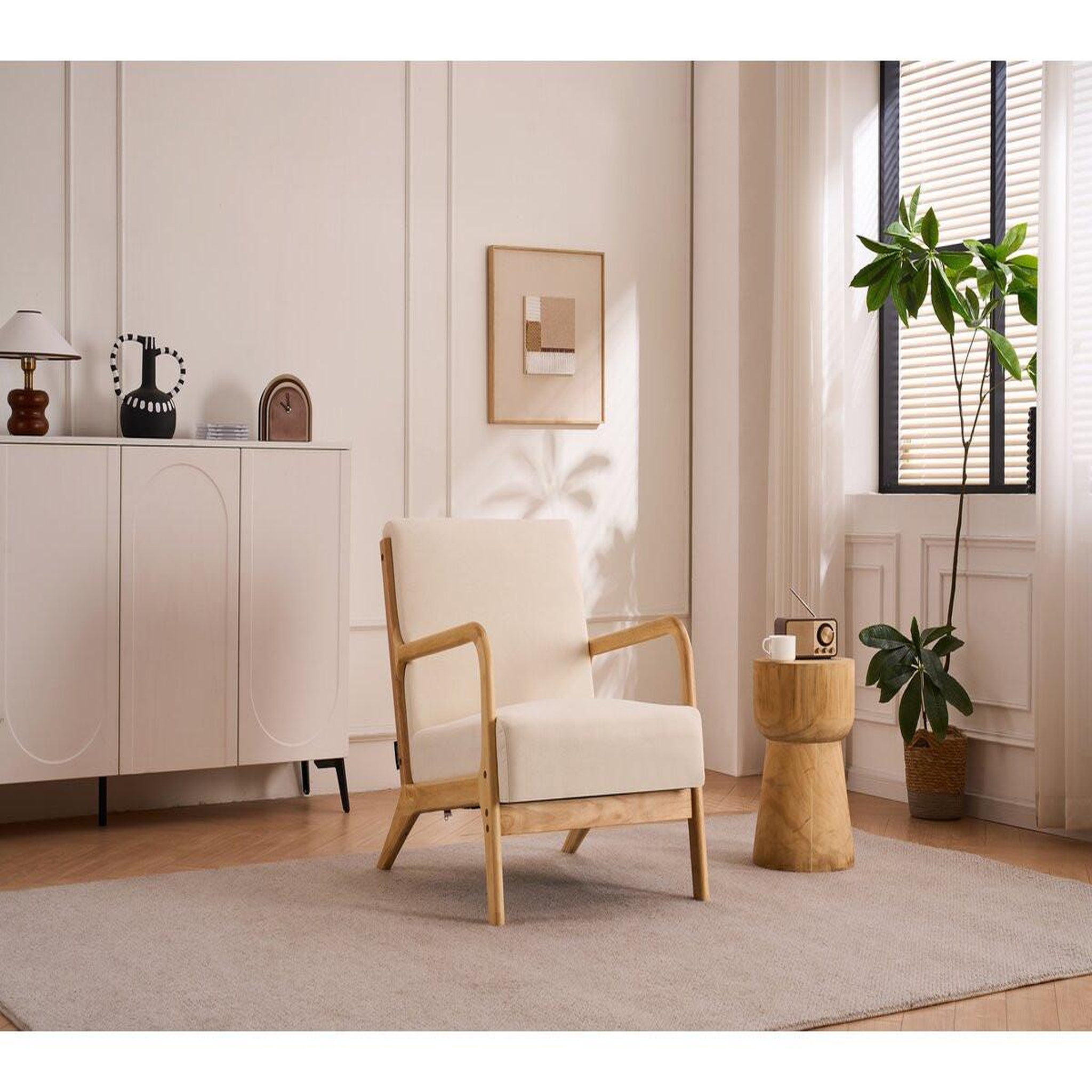 Voir la diapositive 2 : Habitat et Jardin Fauteuil  Clinton  en bois style scandinave - Lin - Beige