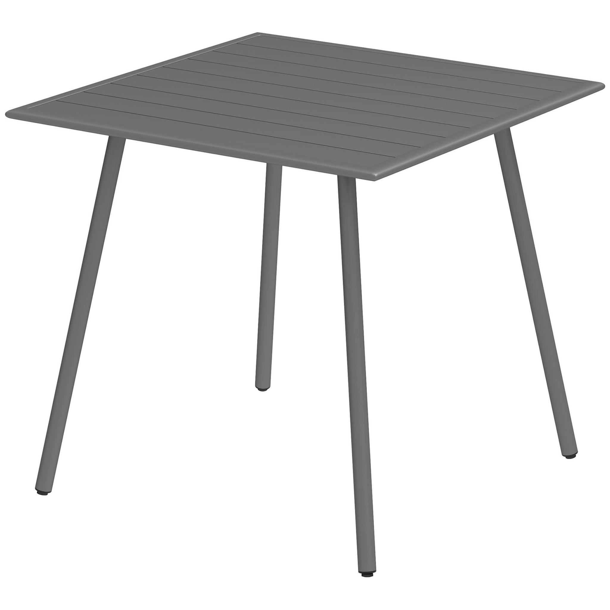 OUTSUNNY Table à manger de jardin 4 personnes dim. 80 x 80 x 74 cm plateau à lattes acier époxy gris
