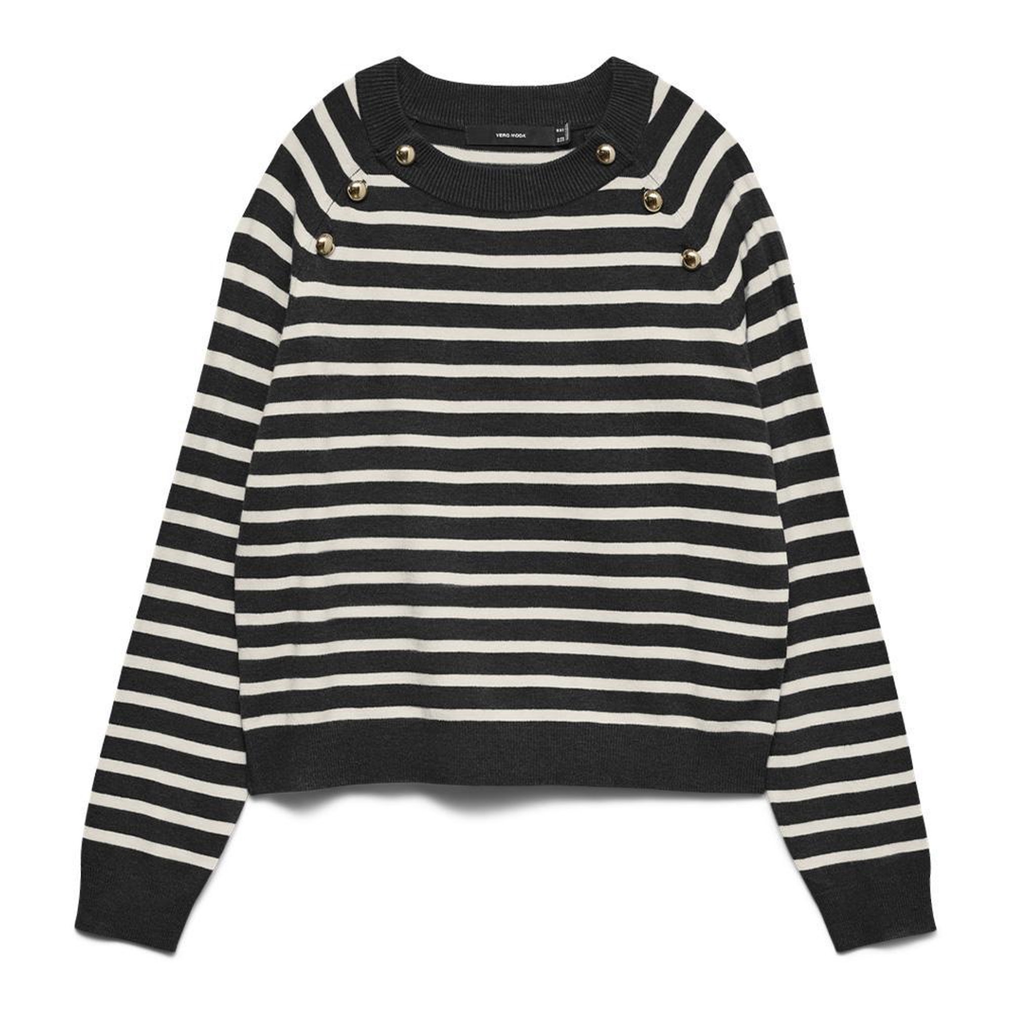 Vero Moda Pull à Rayures /Blanc Femme Vero Moda Happy Button. Coloris disponibles : Noir