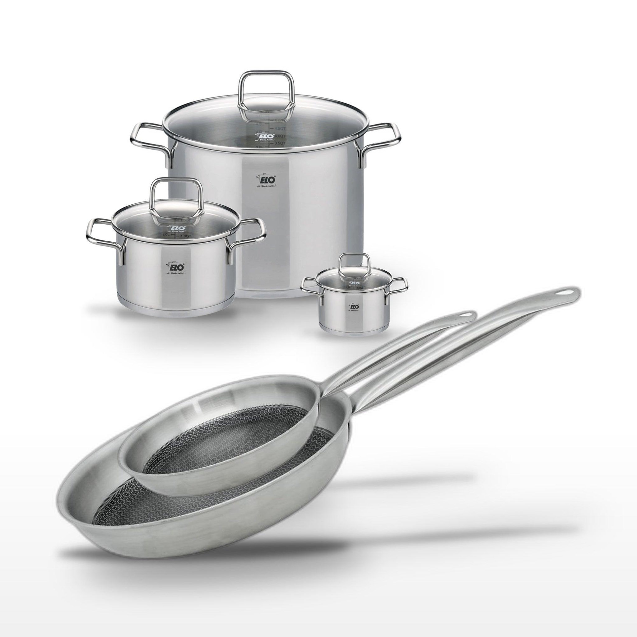 ELO Lot de 3 faitouts elo relief solution 12/20/26cm et 2 poêles 24/28cm