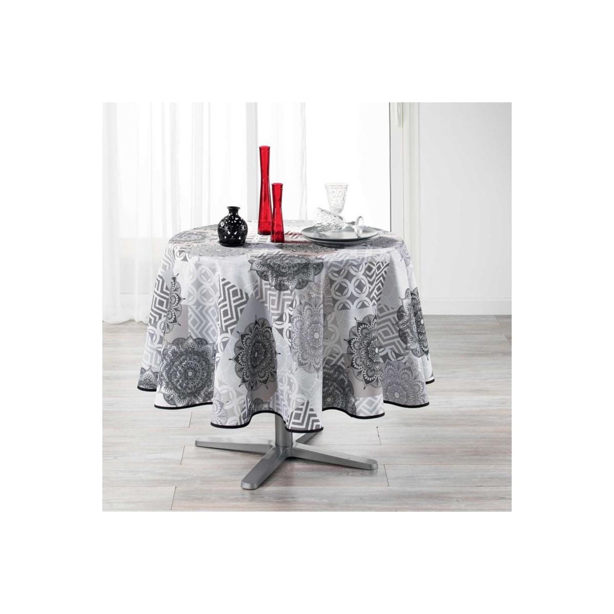 Douceur d'Intérieur Nappe ronde imprimée  flamenco  180cm gris