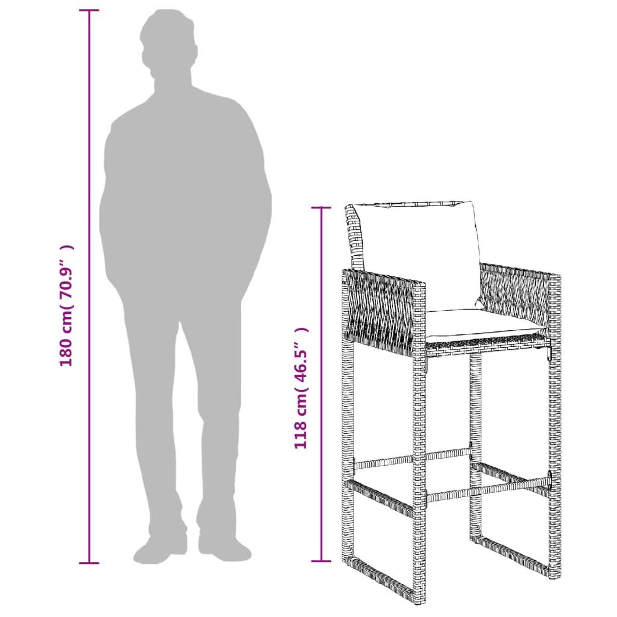 Voir la diapositive 6 : VIDAXL Tabourets de bar jardin coussins lot de 2 gris resine tressee
