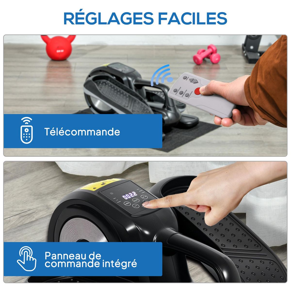 HOMCOM Mini vélo elliptique électrique - résistance réglable, compteur LCD - télécommande, bandes résistance et tapis inclus