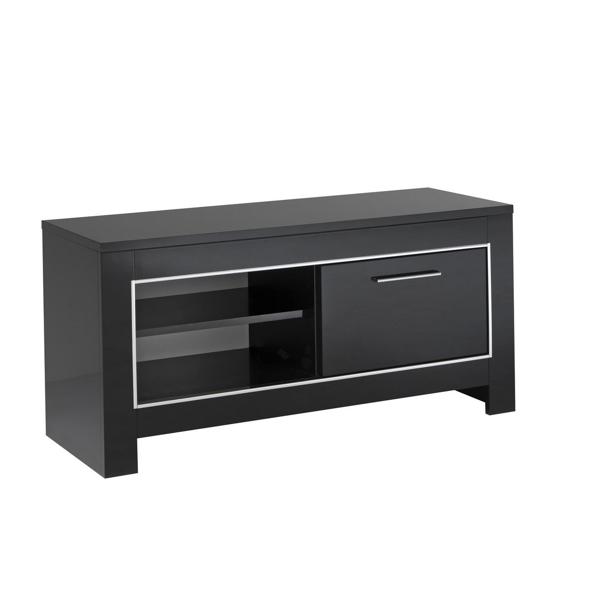 Meuble TV moderne 1 niche 1 porte laqué brillant L112 cm