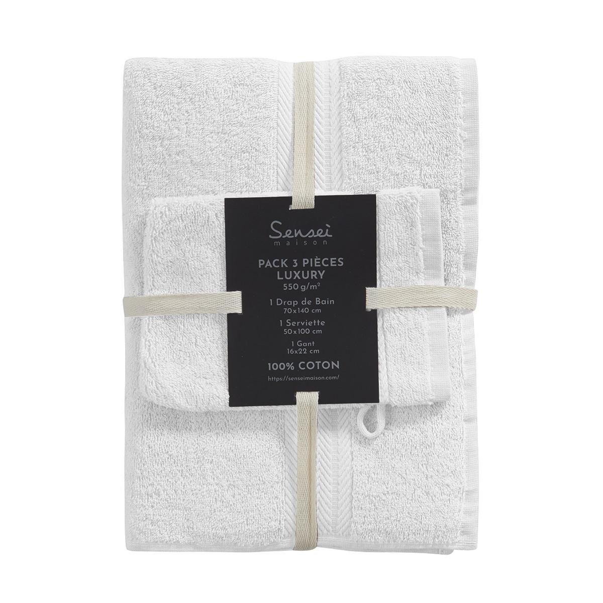Sensei Maison Ensemble de bain 3 pièces (1 drap de bain + 1 serviette de toilette + 1 gant) LUXURY