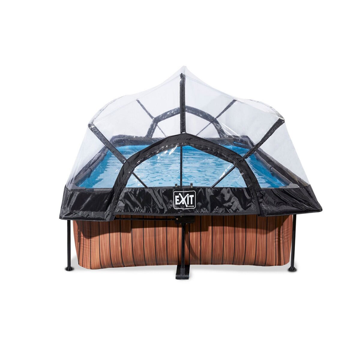 EXIT TOYS Piscine tubulaire Wood rectangulaire 2,20 x 1,50 x 0,65 m avec dôme - Exit Toys