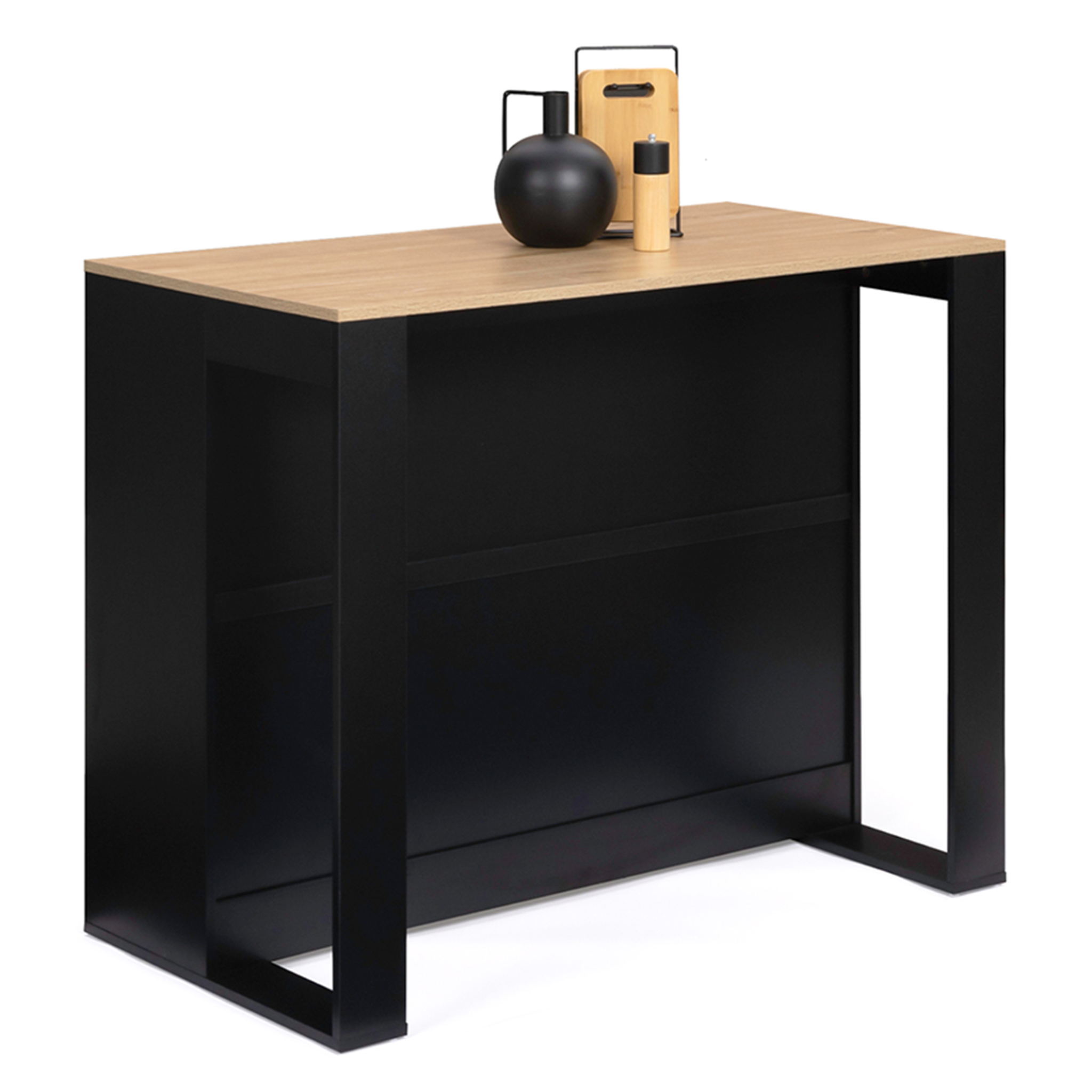 Voir la diapositive 4 : ID MARKET Table de bar îlot juno bois noir et plateau façon hêtre