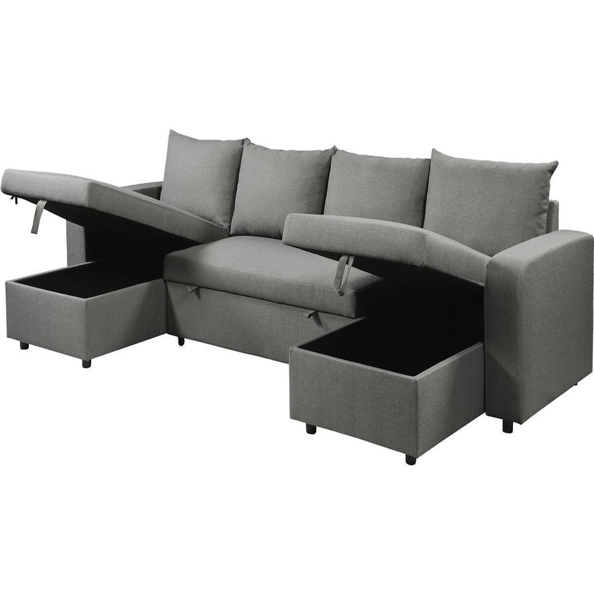 Habitat et Jardin Canapé d'angle panoramique convertible en tissu  Victor  - 4 places - Gris