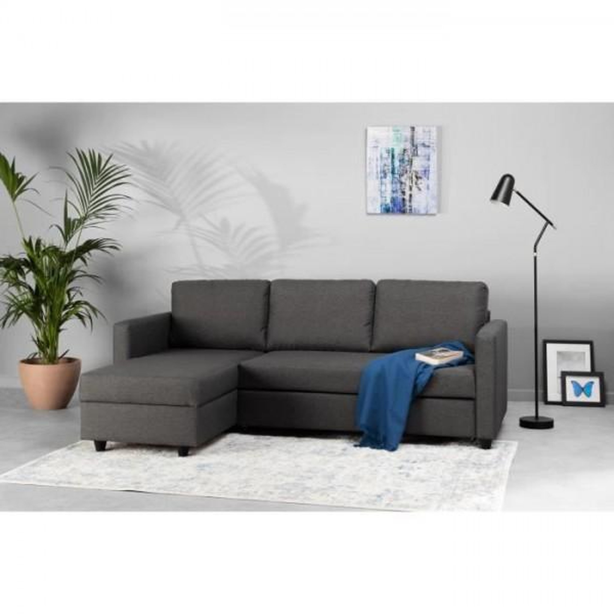 Voir la diapositive 2 : MARKET24 Canapé d'angle convertible réversible 3 places - Tissu gris - Contemporain - L 222 x P 150 x H 86 cm - CATS - Fabriqué en Ukr