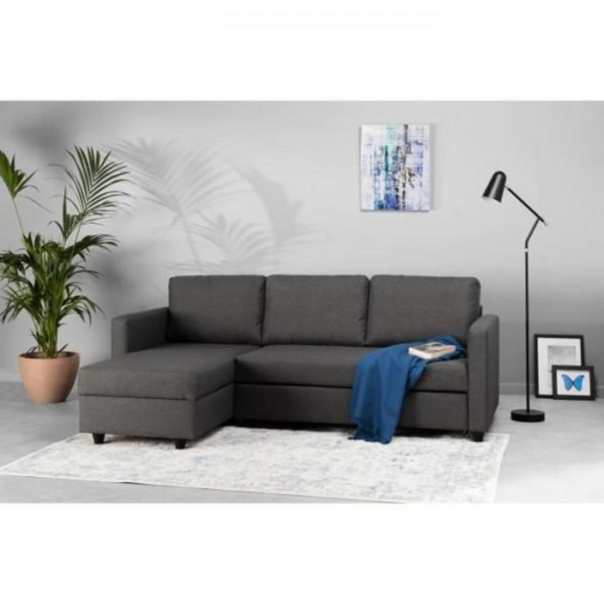 MARKET24 Canapé d'angle convertible réversible 3 places - Tissu gris - Contemporain - L 222 x P 150 x H 86 cm - CATS - Fabriqué en Ukr