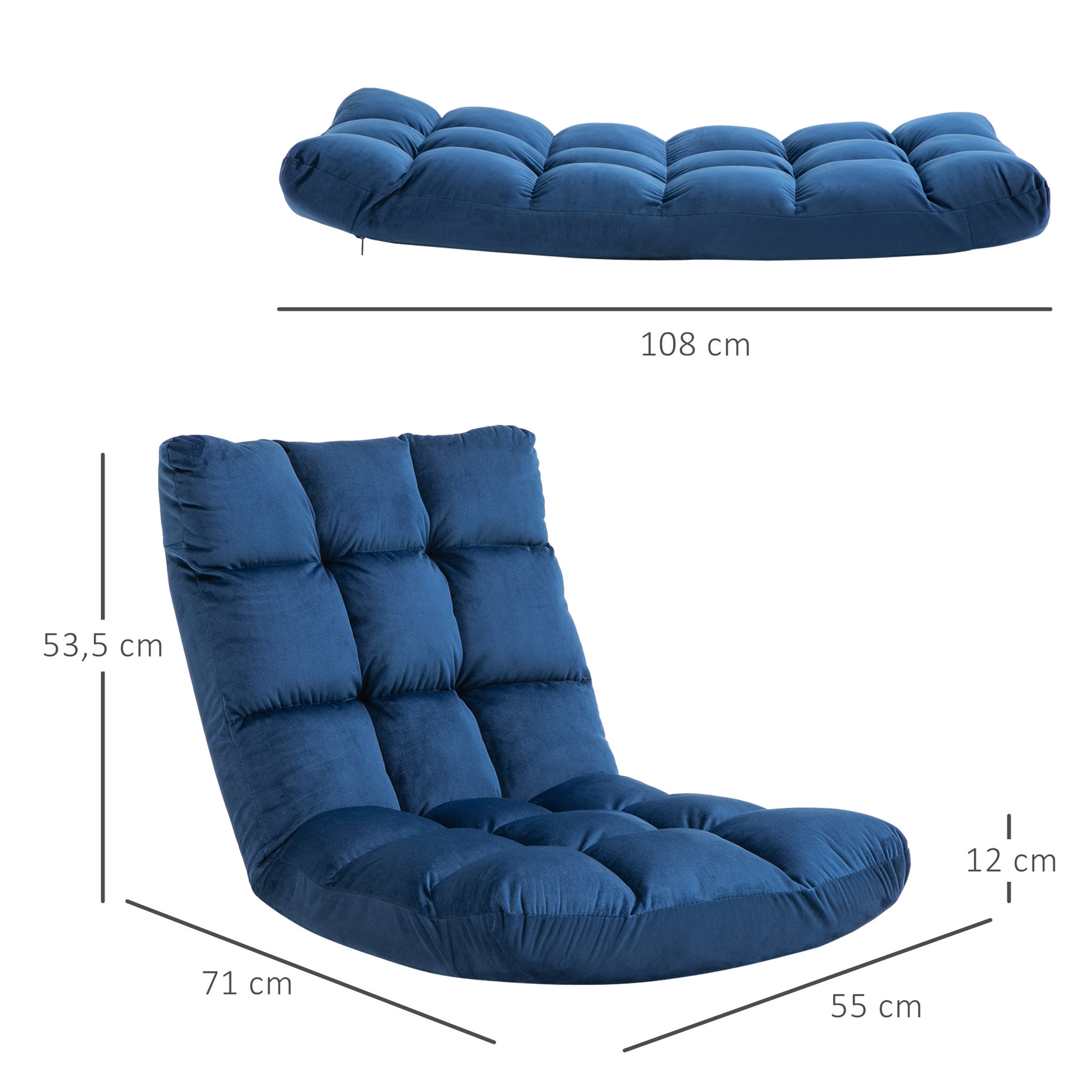 Voir la diapositive 3 : HOMCOM Fauteuil convertible fauteuil paresseux grand confort inclinaison dossier multipositions 90°-180° flanelle polyester capitonné bleu roi
