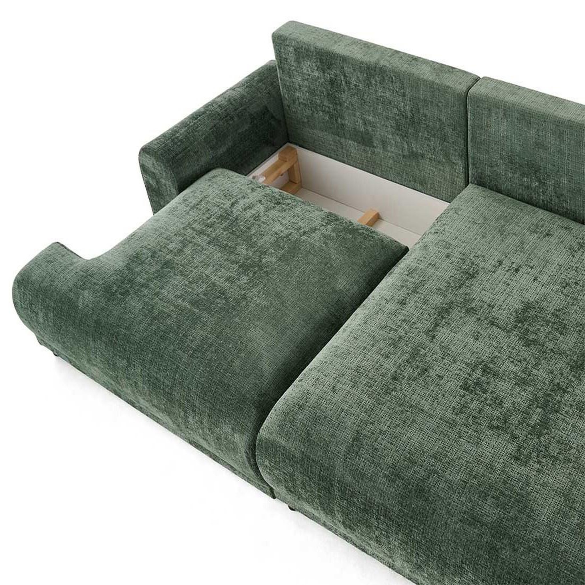 Voir la diapositive 3 : BEST MOBILIER Nelly - canapé d'angle droit 4 places convertible avec coffre en velours texturé