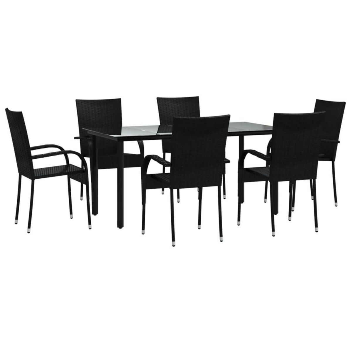 VIDAXL Ensemble a manger de jardin 7 pcs Noir Resine tressee