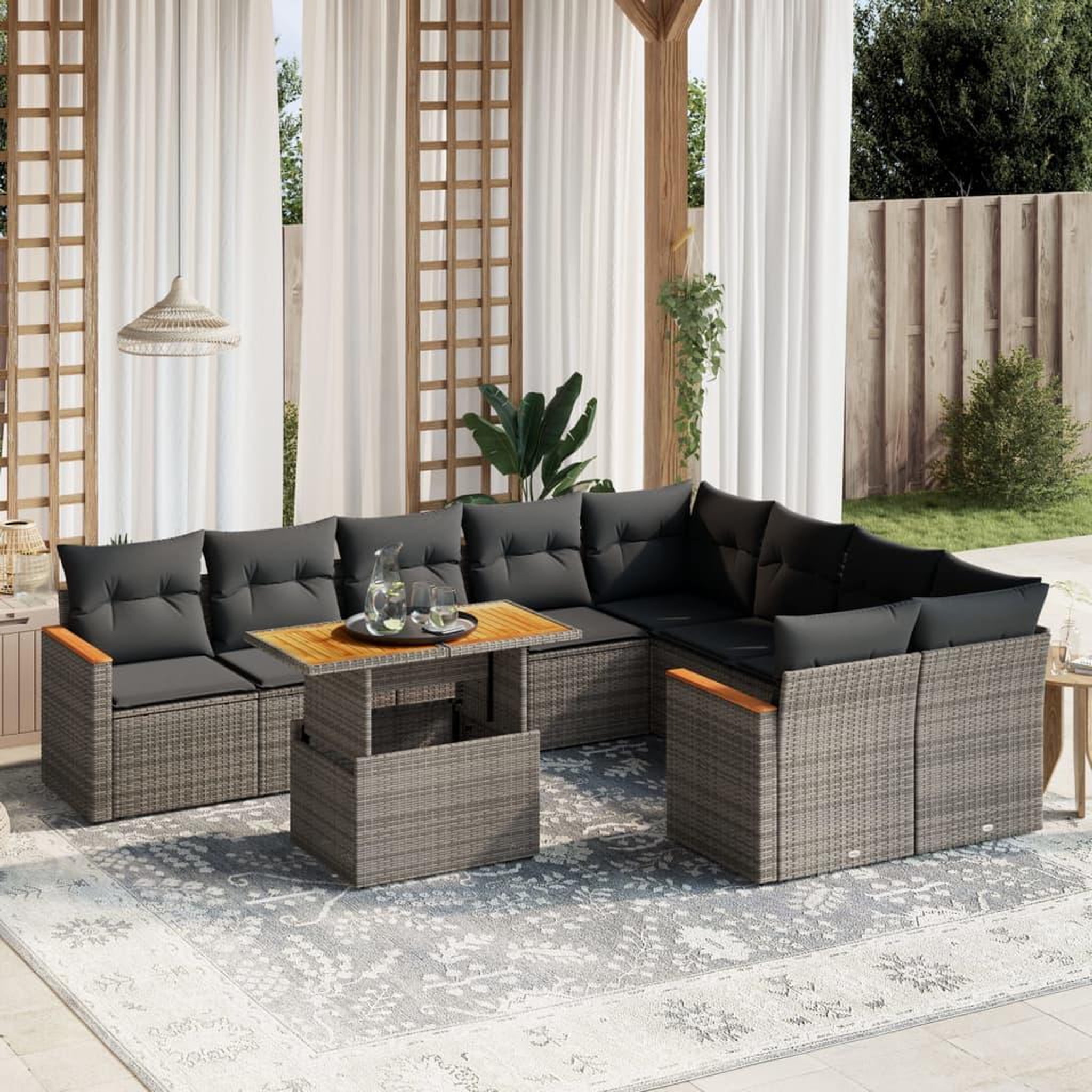 VIDAXL Salon de jardin avec coussins 10 pcs gris resine tressee