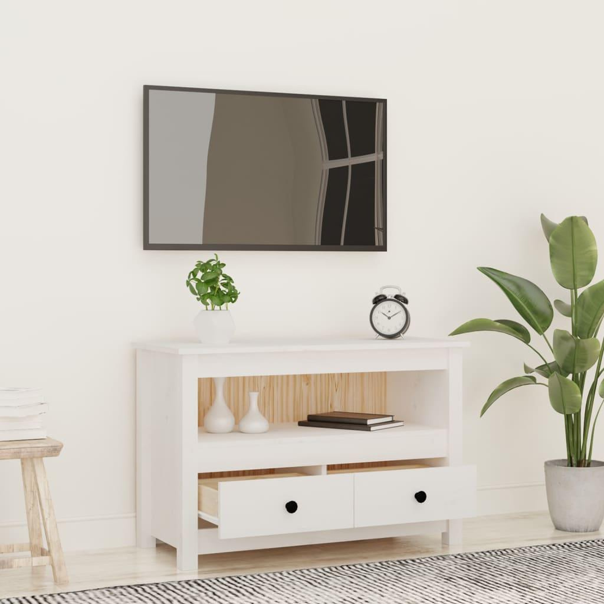 Voir la diapositive 3 : VIDAXL Meuble TV Blanc 79x35x52 cm Bois de pin massif