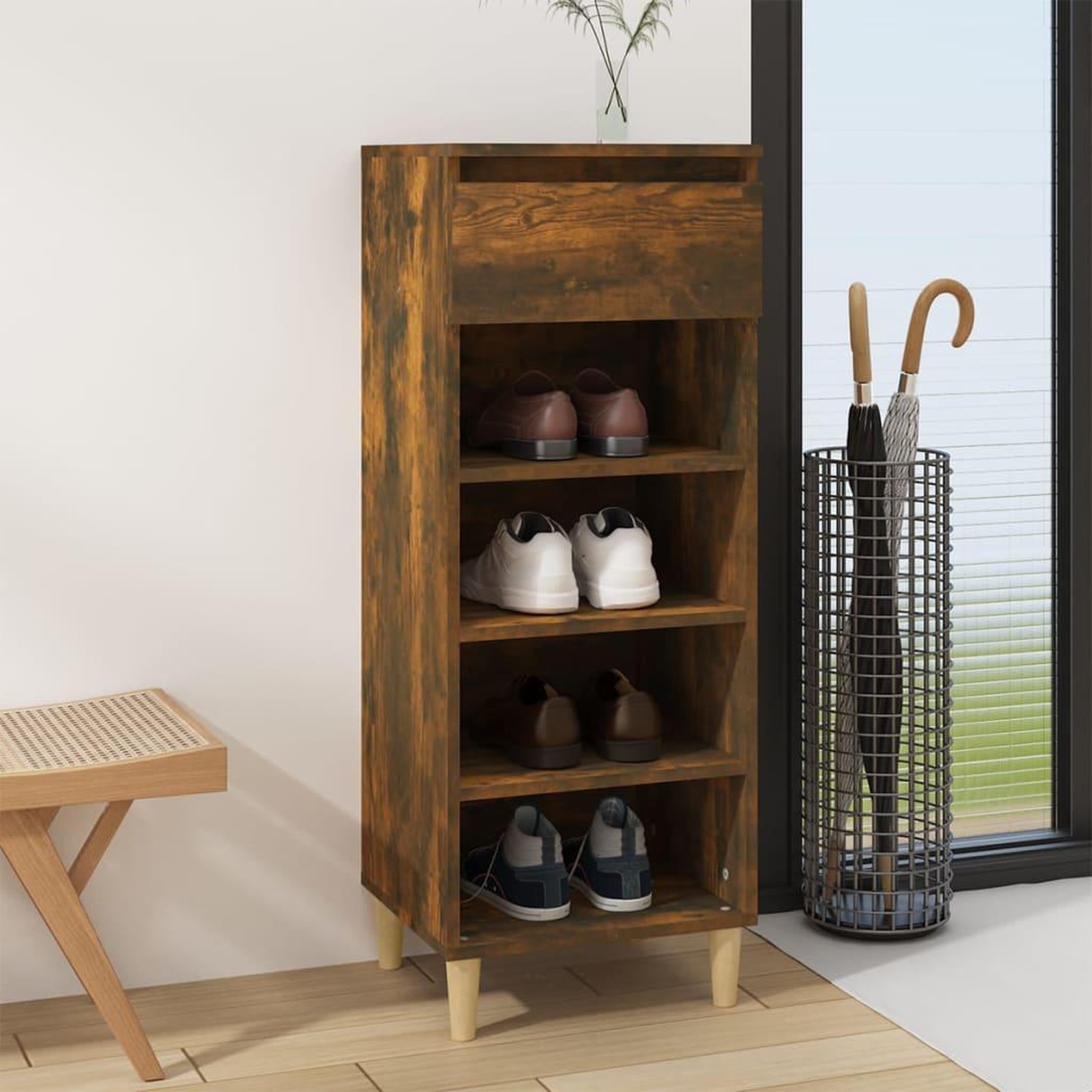 Voir la diapositive 1 : VIDAXL Armoire a chaussures Chene fume 40x36x105 cm Bois d'ingenierie