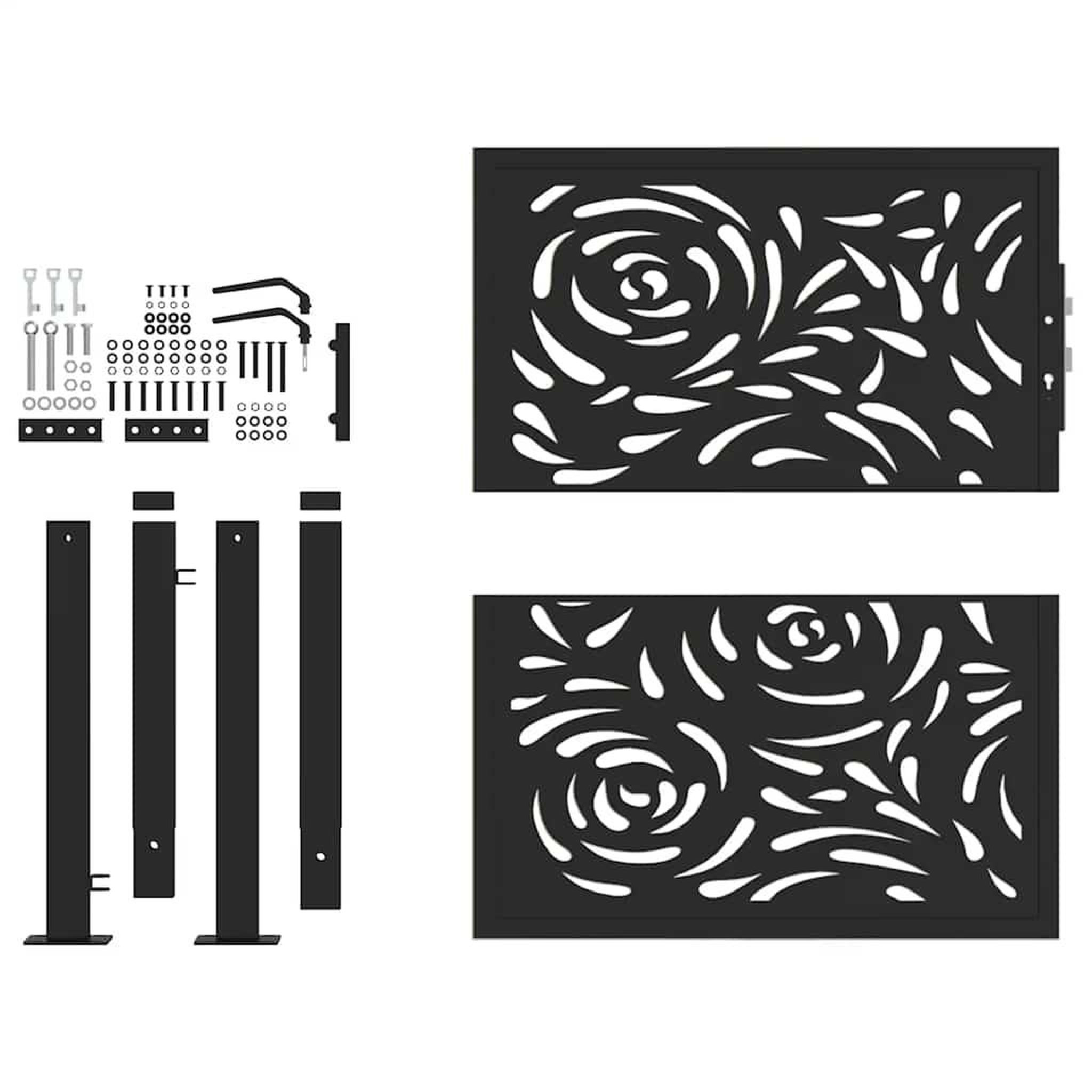 Voir la diapositive 4 : VIDAXL Portail de jardin noir 105x106 cm acier conception de flamme