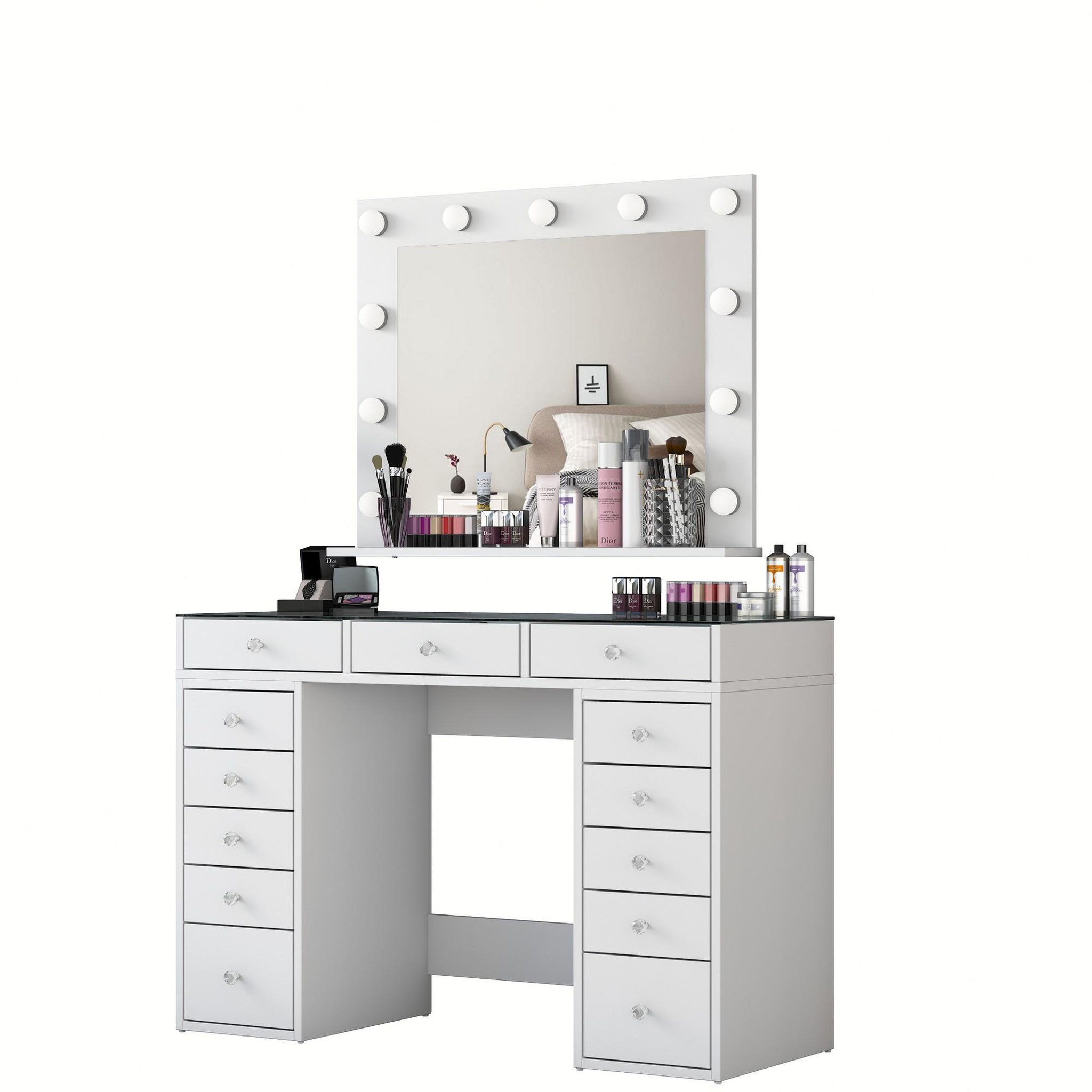 Habitat et Jardin Coiffeuse avec miroir en bois  baria  - 120 x 44 x 80 cm - blanc